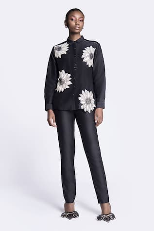 Shahin Mannan Sunflower Applique Detailed Asymmetric Shirt With Pant 