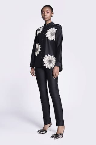 Shahin Mannan Sunflower Applique Detailed Asymmetric Shirt 