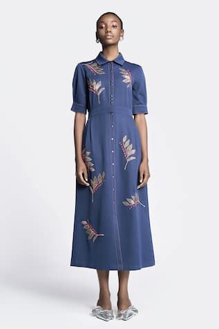 Shahin Mannan Autumn Leaves Embroidered Front Open Dress 