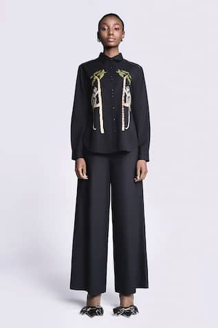 Shahin Mannan Monkey On A Tree Asymmetric Shirt With Flared Pant 