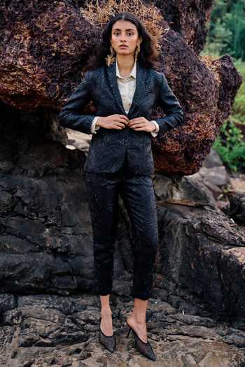 Dash And Dot Brocade Lapel Collar Blazer 