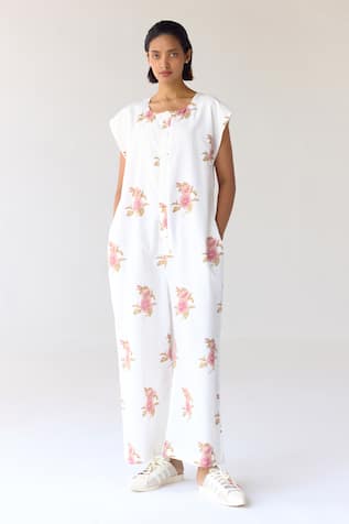 Cotton and Clay Floral Hand Block Print Jumpsuit 