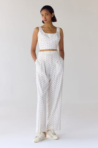 Cotton and Clay Hand Block Print Crop Top & Pleated Trouser Set 