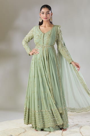 ASTHA NARANG Floral Embroidered Front Open Jacket Kurta Set 