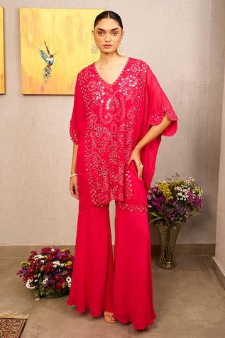 Samatvam by Anjali Bhaskar Assia Mirror Embroidered Kaftan & Sharara Set 