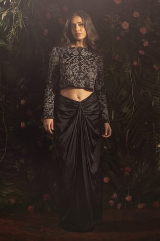 Samatvam by Anjali Bhaskar Brylinn Embroidered Jacket & Draped Skirt Set 