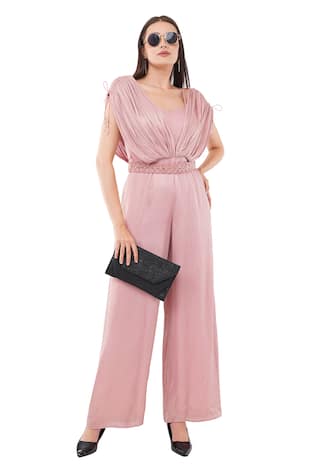 Anjali Kanwar Textured Pattern Draped Jumpsuit With Belt 