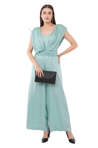 Anjali Kanwar Silk Plain Draped Jumpsuit With Belt 