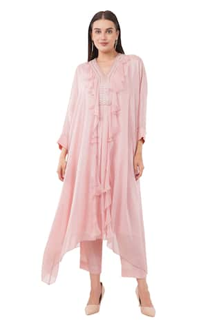 Anjali Kanwar Silk Pearl Embellished Ruffle Tunic With Pant 