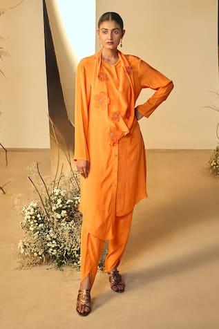 ORIGANI Asymmetric Attached Cowl Kurta With Tulip Pant 