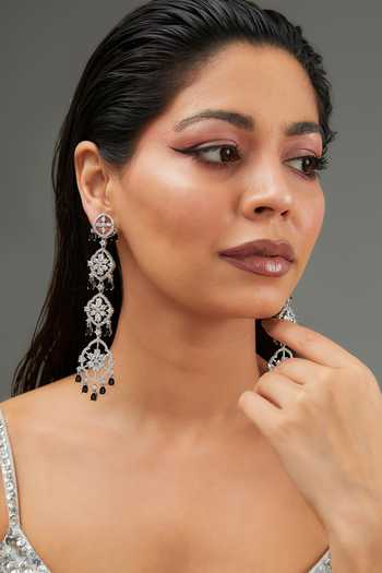 Zevar By Geeta Faux Diamond Studded Long Dangler Earrings 