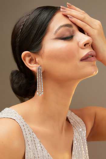 Zevar By Geeta Faux Diamond Studded String Earrings 