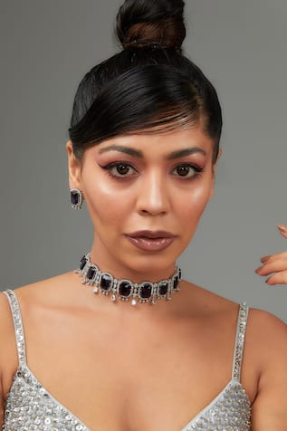 Faux Diamond & Stone Embellished Necklace Set 