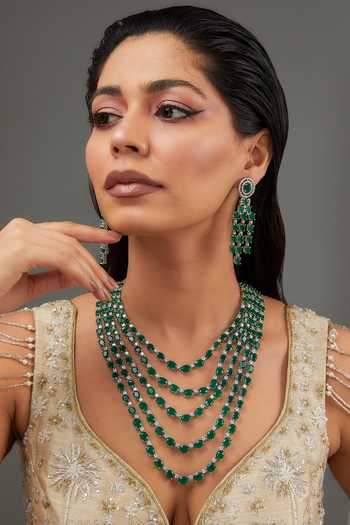 Zevar By Geeta Stone Embellished Layered Necklace Set 