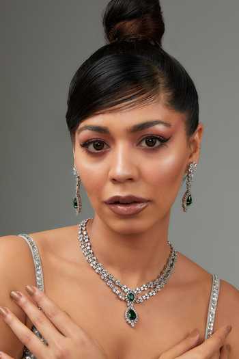 Zevar By Geeta Double Layered Stone Embellished Necklace Set 