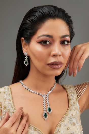Zevar By Geeta Asymmetric Stone Embellished Necklace Set 