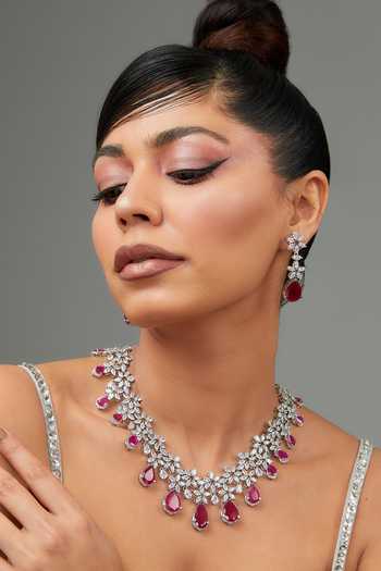 Zevar By Geeta Ruby Stone Embellished Necklace Set 