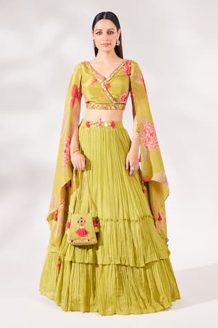 Chaashni by Maansi and Ketan Floral Print Top & Ruched Skirt Set 