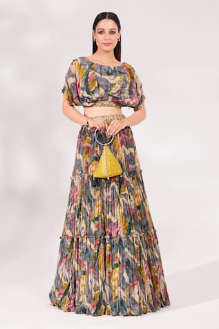 Chaashni by Maansi and Ketan Printed Top & Ruched Skirt Set 