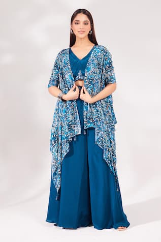 Chaashni by Maansi and Ketan Abstract Floral Print Shrug Palazzo Set 