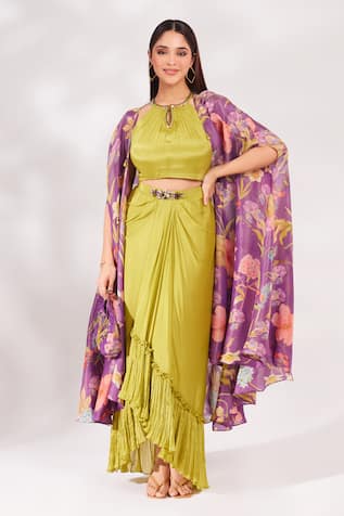 Chaashni by Maansi and Ketan Printed Shrug Skirt Set 