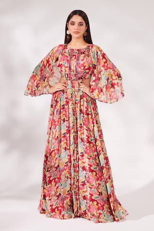 Chaashni by Maansi and Ketan Bloom Print Dress With Bag 