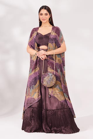 Chaashni by Maansi and Ketan Printed Shrug Pleated Skirt Set 