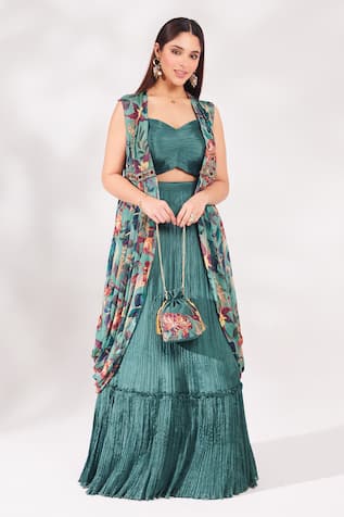 Chaashni by Maansi and Ketan Lotus Print Shrug Skirt Set 