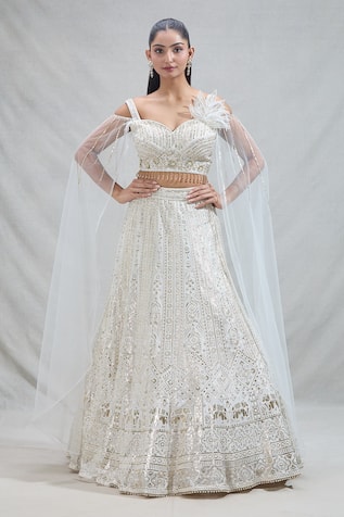 Samyukta Singhania Regal Floral Embroidered Lehenga With Cape Blouse 