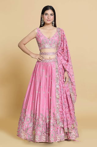 Samyukta Singhania Floral Sequin Embroidered Lehenga Set 