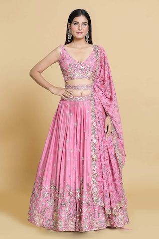 Samyukta Singhania Floral Sequin Embroidered Lehenga Set