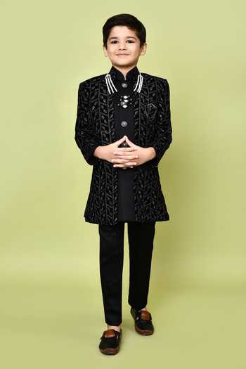 Petite Pomme Embroidered Velvet Sherwani Trouser Set 