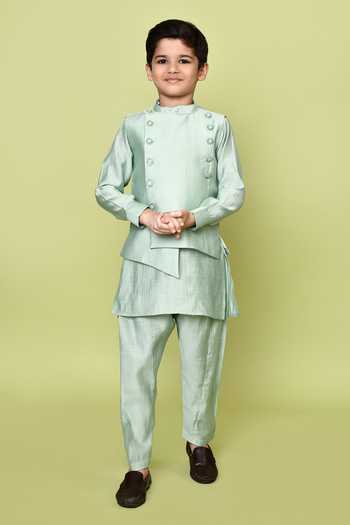 Petite Pomme Solid Kurta Set with Nehru Jacket 