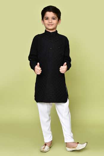 Petite Pomme Woven Pattern Pathani Kurta & Pyjama Set 
