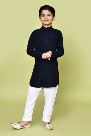 Checkered Woven Pathani Kurta & Pyjama Set 