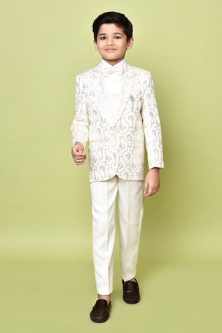 Geometric Sequin Embroidered Coat Pant Set 