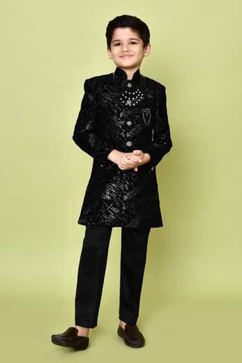 Petite Pomme Velvet Sequin Embroidered Sherwani Set 