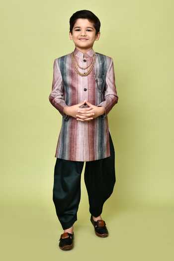 Petite Pomme Striped Sherwani & Dhoti Pant Set 