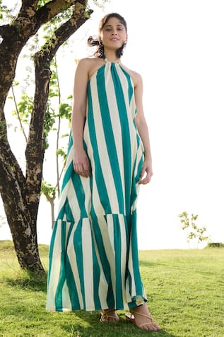 RAAS LIFE Birds Of Paradise Striped Print Maxi Dress 