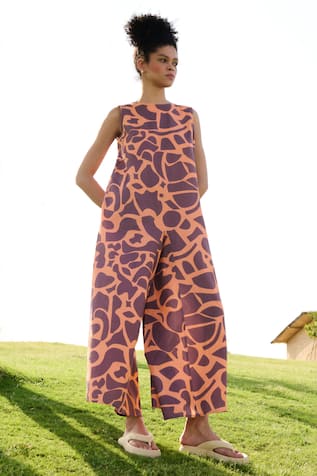 RAAS LIFE Hot Poker Mosaic Bloom Print Jumpsuit 