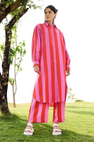 RAAS LIFE Iris Bar Striped Long Tunic With Flared Pant 