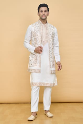 Soniya G x AZA Floral Jaal Embroidered Nehru Jacket Kurta Set 