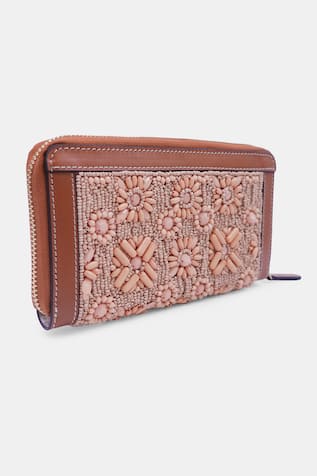 VERSUHZ Hand Embroidered Leather Zip Around Wallet 