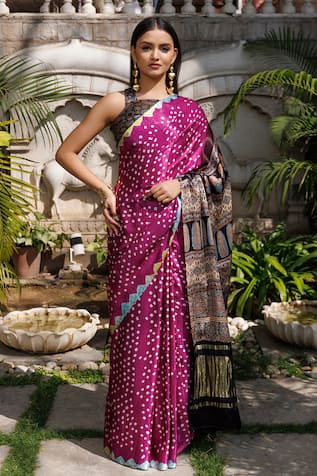 Geroo Jaipur Bandhani Pattern Saree With Unstitched Blouse Piece 