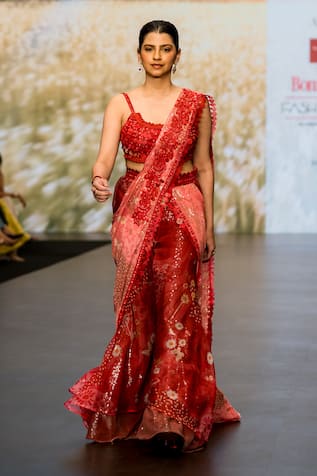 Awigna Rosemary Printed Embroidered Sharara Saree Set 