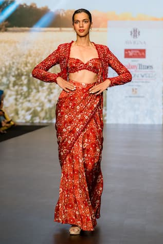 Awigna Eden Rafflesia Garden Print Pre-Draped Saree Set 