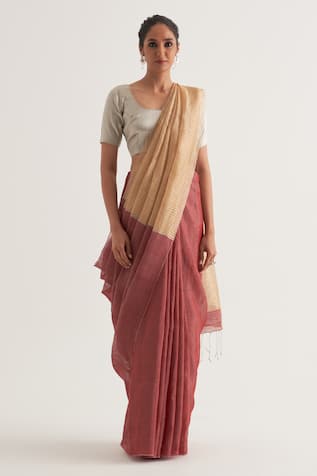 FIVE POINT FIVE Damini Stripe Pattern Saree With Unstitched Blouse Piece 