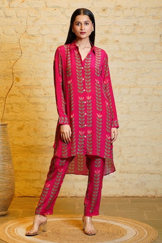 Sajeda A Lehry Sania High Low Printed Kurta & Pant Set 