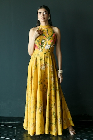 Shachi Sood Floral Print Halter Neck Dress