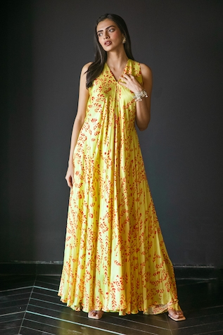 Shachi Sood Leaf Print Flared Dress